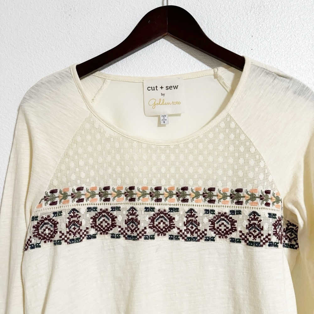 Cut + Sew Floral Embroidered Mixed Media Long Sleevet - Picture 3 of 11